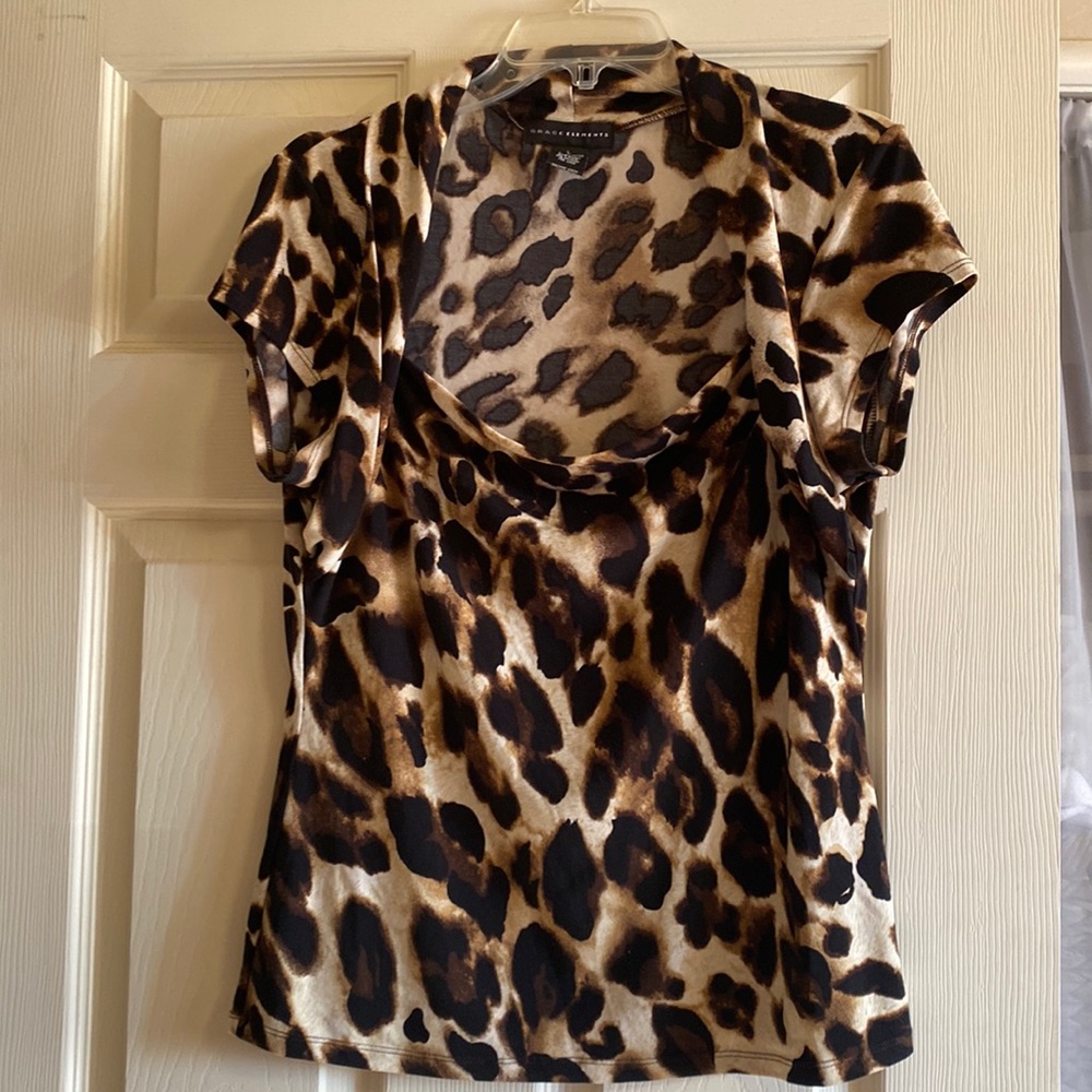 Grace Elements cap sleeve animal print blouse